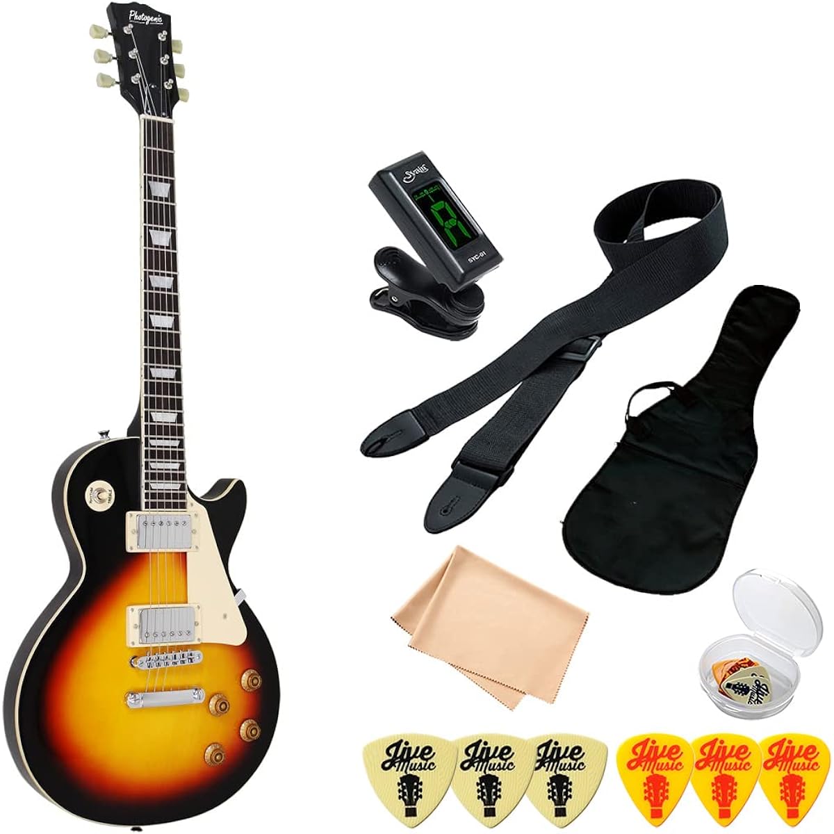 Electric Guitar Beginner Set 7 Pieces PhotoGenic LP260 Honeyburst Les Paul Type