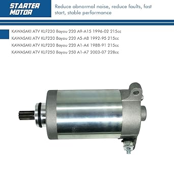 Starter Motor 1988-2011 Kawasaki ATV KLF220 KLF250 Bayou Replacement OE # 21163-1130 21163-1253 21163-1266 12V CCW9 Spline Shaft