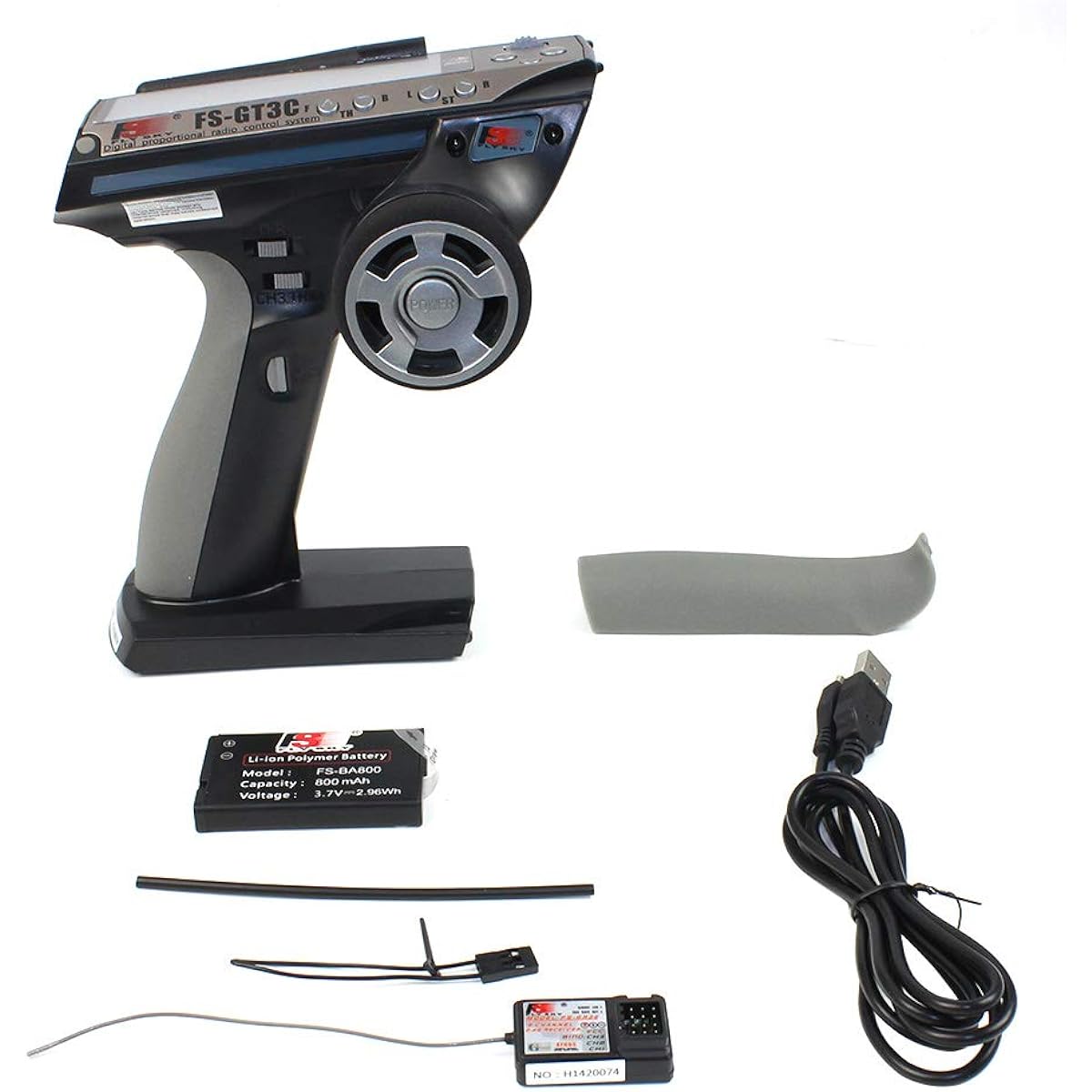 Flysky FS-GT3C FS GT3C 3CH Gun RC Controller/w Receiver, TX Battery, USB Cable Upgrade FS-GT3B (Grey)