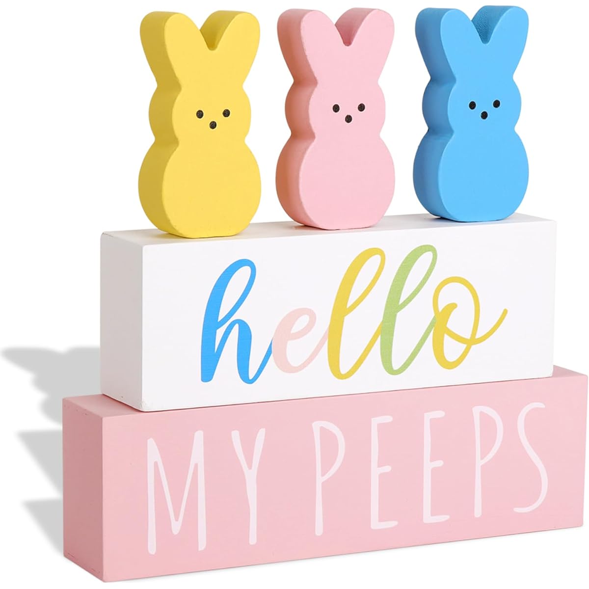 Treory Home Easter Decorations 5 Pieces Easter Bunny Wooden Table Centerpiece Sign Cute Easter Decoration Peep Rabbit Wooden Block Set Table Decor Farmhouse Rustic Tiered Tray Decoration Easter Gift