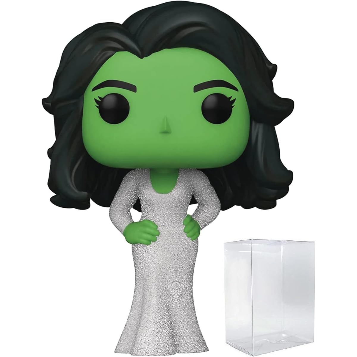 POP Marvel: She Hulk Attorney at Law - She Hulk in Gala Dress Glitter Funko Vinyl Figure (with compatible box protector case), Multicolor, 9.5 cm