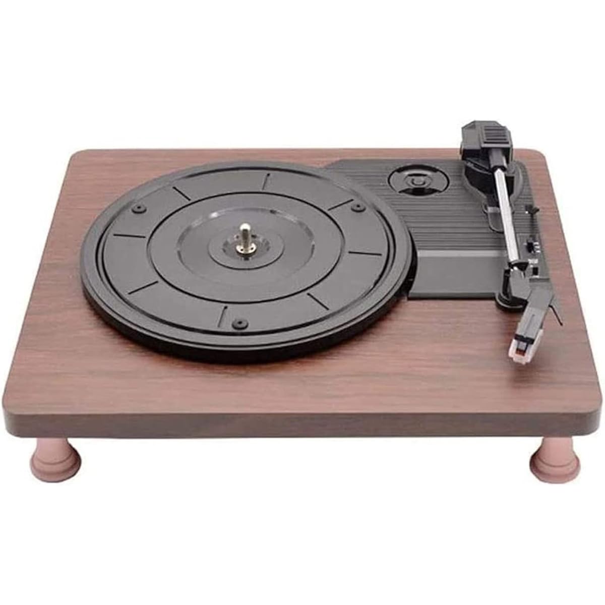 Elite Hi-Fi Vinyl Turntable Record Player with Cartridge, Belt Drive, Built-in Preamp, Adjustable Counterweight, Solid Wood Pedestal - Walnut