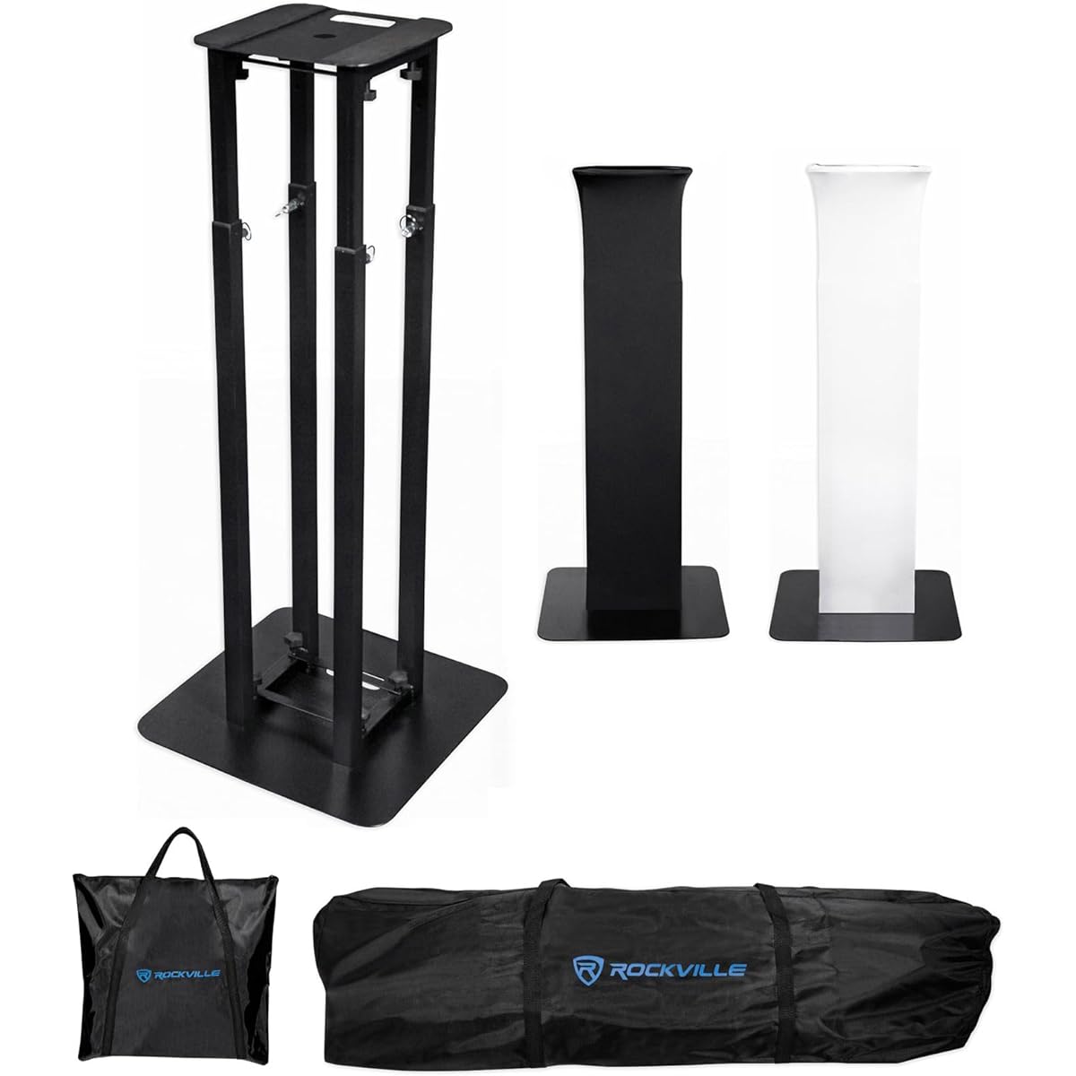 (1) Rockville RTP32B Totem Moving Headlight Stand + Black + White Scrim + Carry Bag