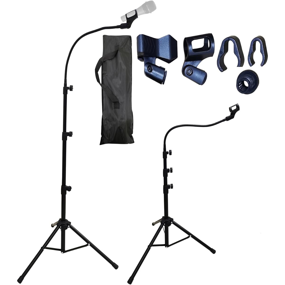 VonSom Microphone Stand Microphone Tripod Height Adjustable Up to 72"/183cm Gooseneck Microphone Stand Tripod with Carry Bag Microphone Clip with Cell Phone Holder Black