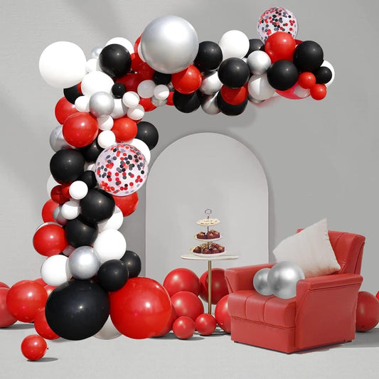 120pcs Red and Black Balloons Red White Silver Black Balloons Confetti Christmas Wedding Baby Shower Birthday Party Decorations