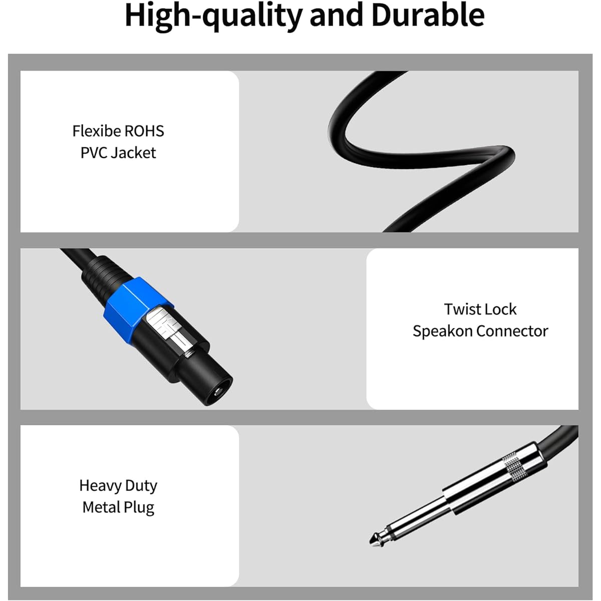 Wdpqyy 2 Pack 25ft Audio Speakon to 1/4'' TS Speaker Cable, Professional 12AWG Gauge Wire Audio Speaker Cable with Twist Lock