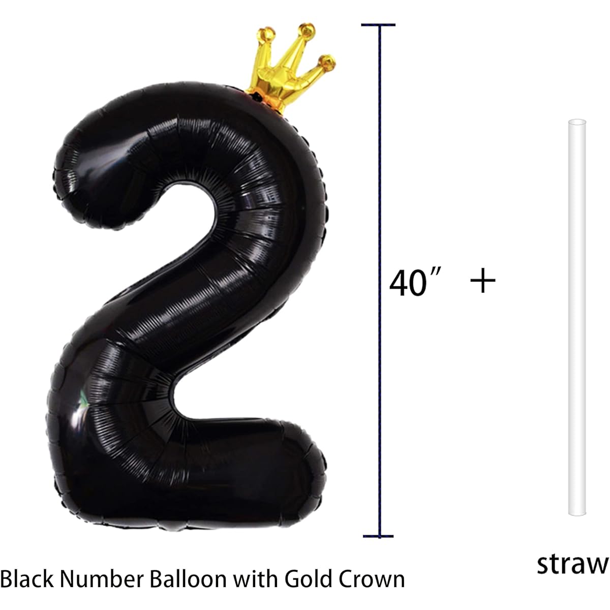 Gifloon Number 2 Balloons with Crown,Large Number Balloons 40 Inch for 2nd Birthday Party Decorations Supplies,2 Birthday Sign Decorations,Black