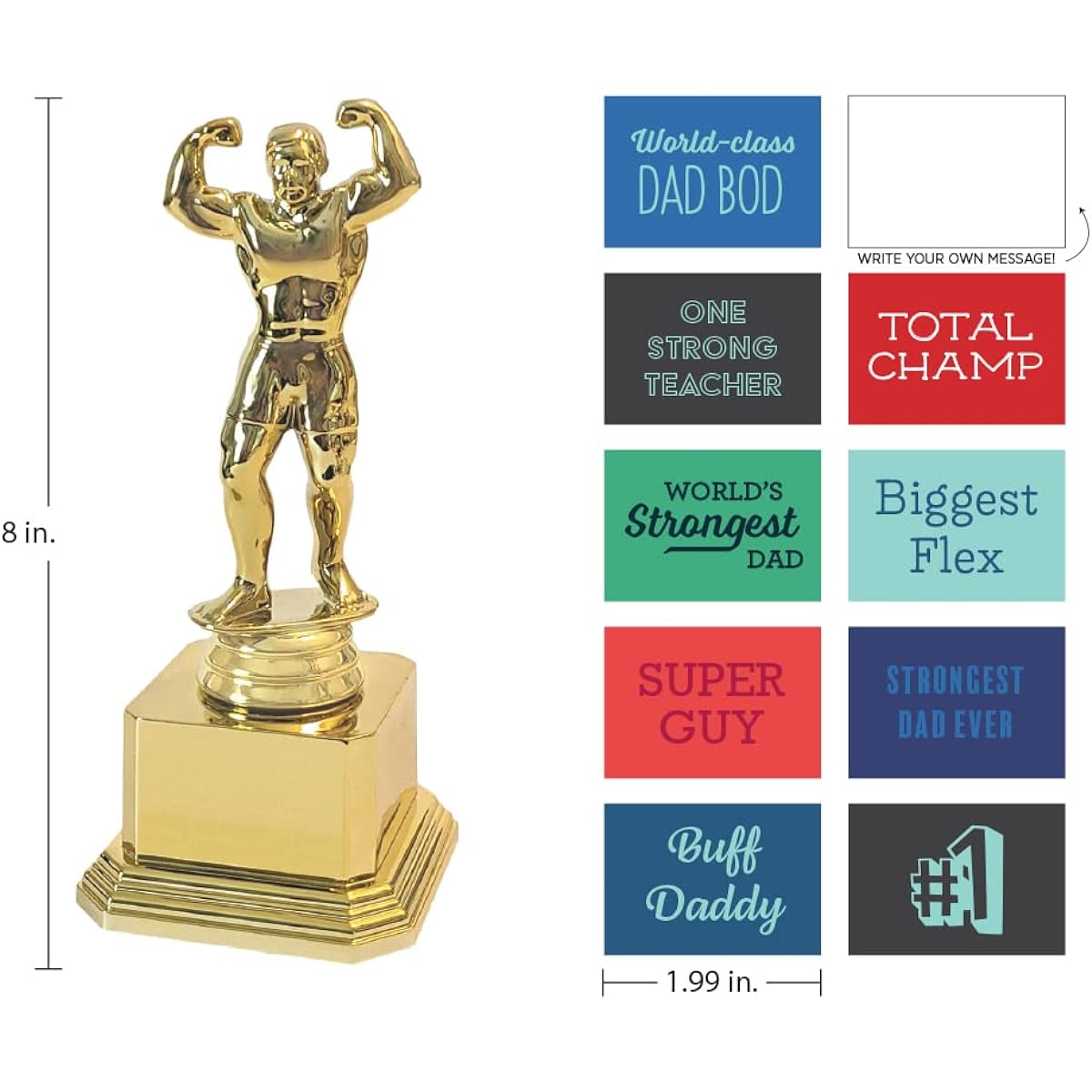 Customizable Dad BOD Trophy - Fun Humor Gift for Dad, Husband, Boyfriend on Birthday or Father's Day - 8" H x 3.25" W Award Celebration Party Reusable