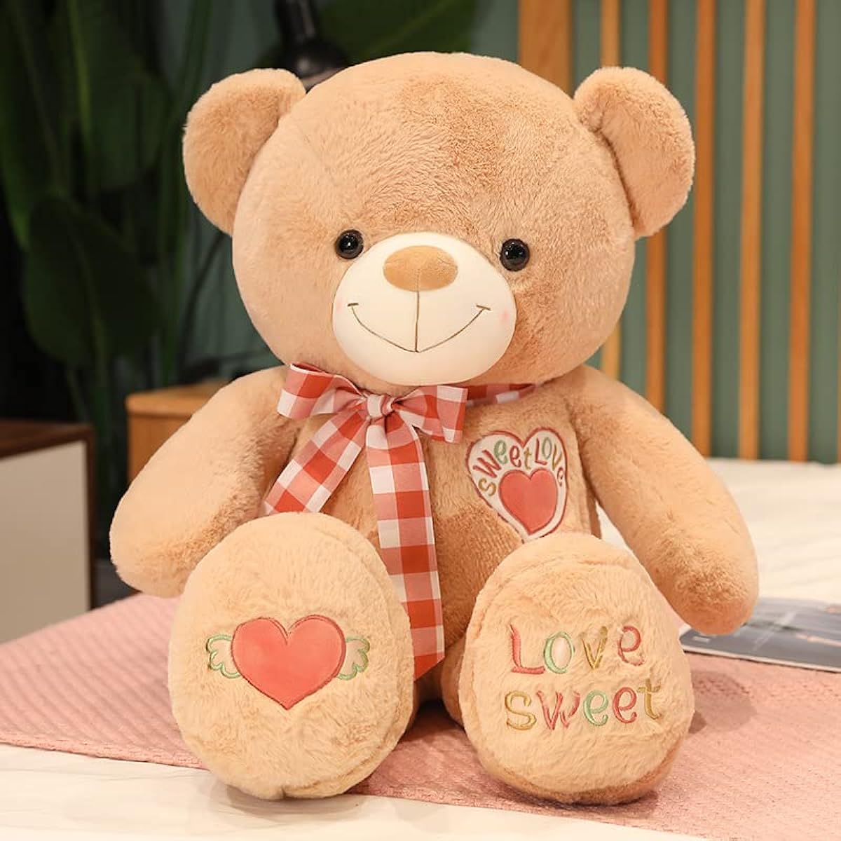 HYAKURI Plush Toy, Extra Large Bear, Teddy Bear, Large Bear Pillow, Cute Animal Plush Toy, Fluffy Cushion, Cute Birthday Gift, Bear Stitched Wrap, Interior Ornament (Lovely Bear Brown, 135cm)