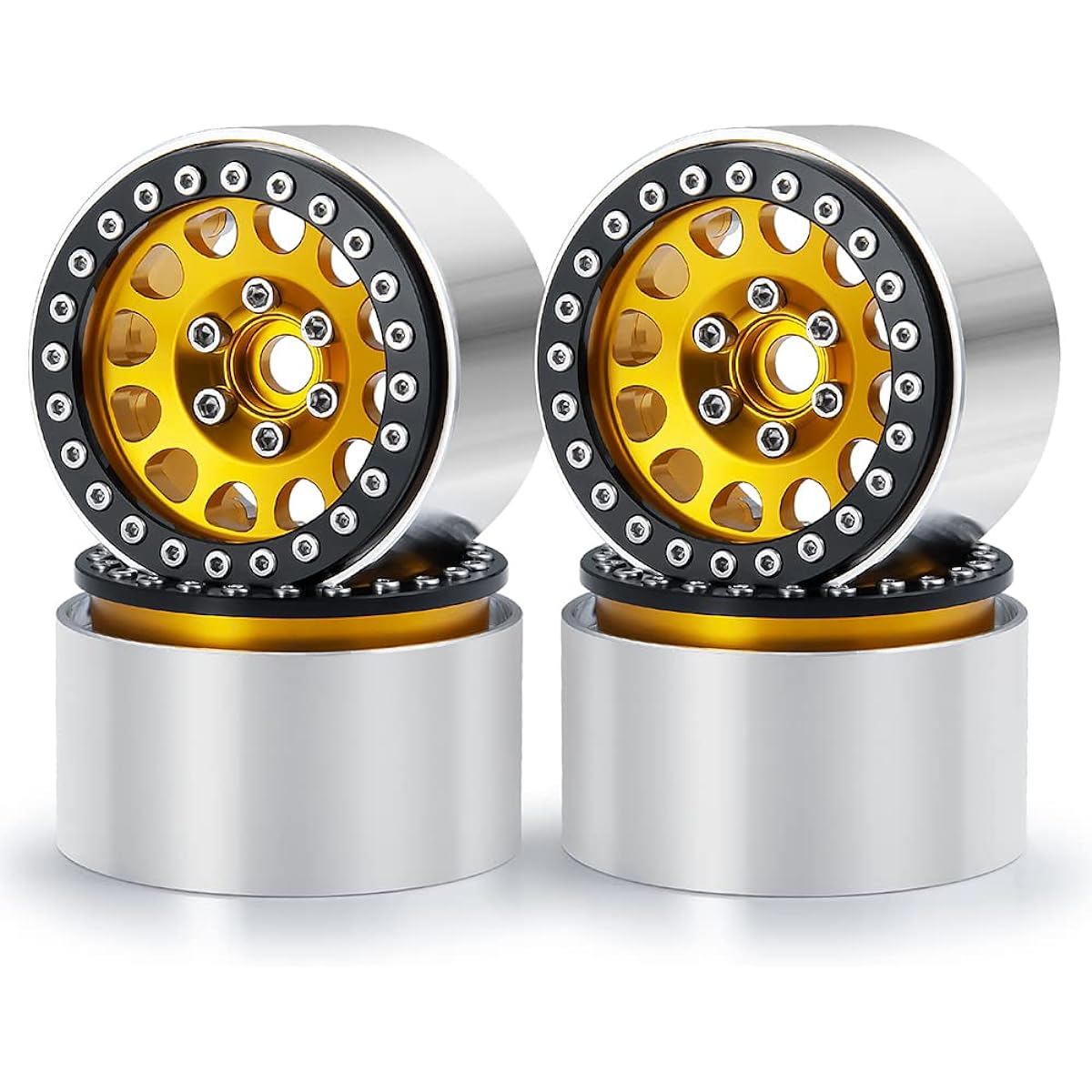 RCLIONS Aluminum 1.9" Beadlock Wheel Rim Width 35mm Upgrade Axial SCX10 SCX10 II AXI90046 SCX10 III TRX4 1/10th RC Crawler Car Parts (Gold)