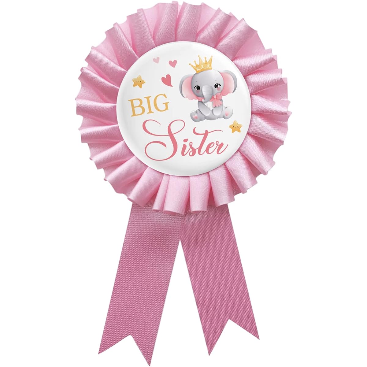Pink Big Sister Pin Baby Shower Button Pin Big Girl Birthday Tinplate Badge Pin Award Ribbon Elephant Pattern Party Decoration Sign, Alloy Steel