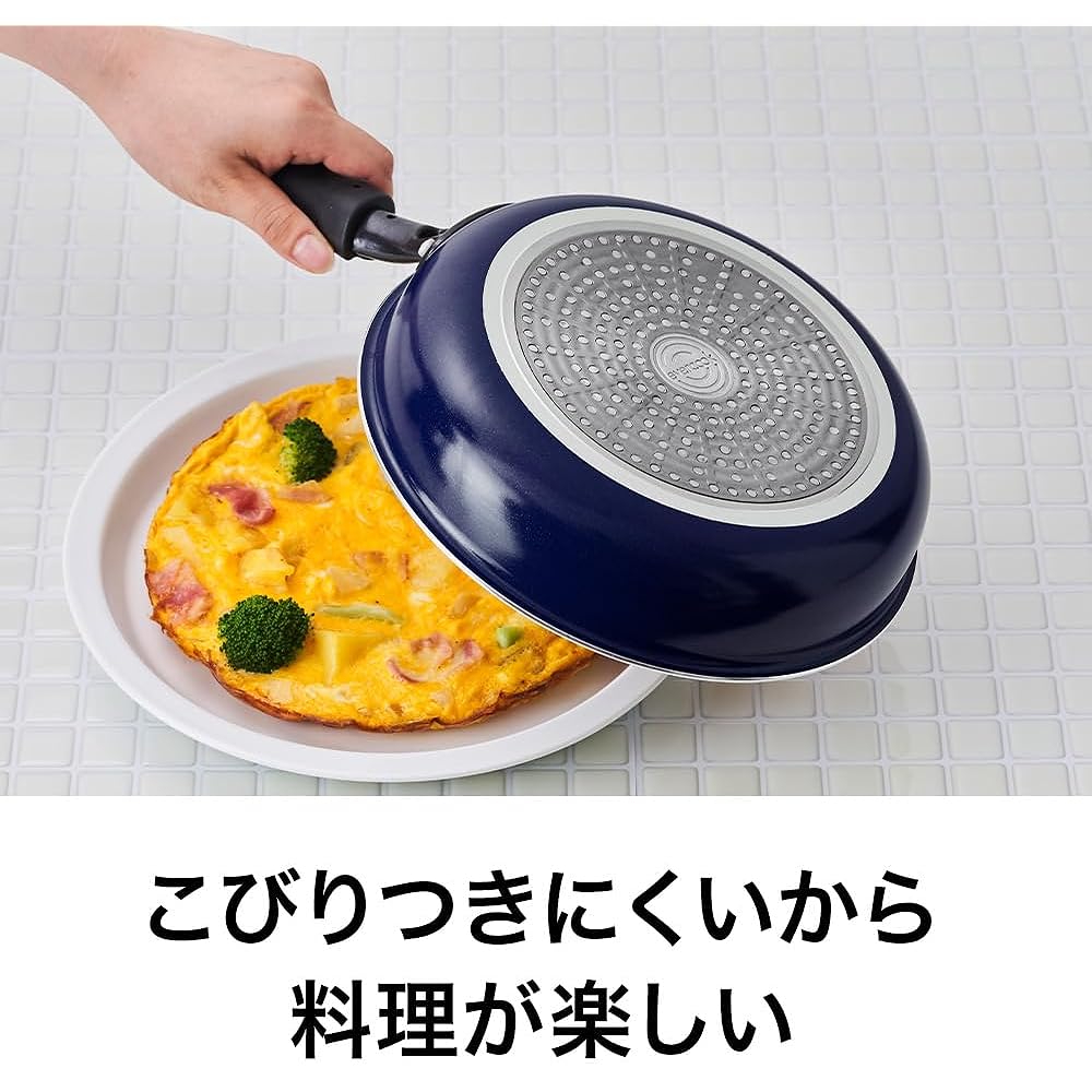 [Long-lasting frying pan] Evercook stir-fry pot, deep 28cm, compatible with all heat sources (IH compatible) [500-day guarantee] Non-stick frying pan, PFOA free, navy Doshisha