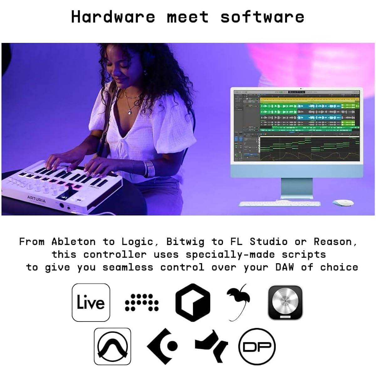 Arturia - MiniLab 3 - Universal MIDI controller for music production, with all-in-one software package - 25 buttons, 8 multicolor pads - Black