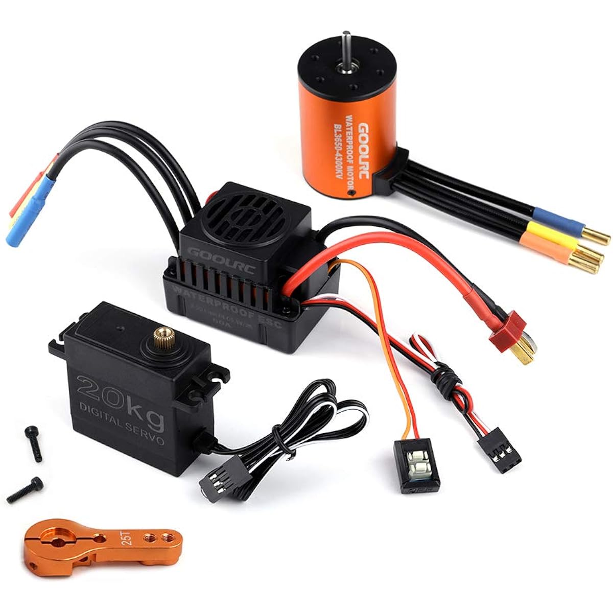 GoolRC Combo Set 3650 4300KV Motor 60 Brushless ESC 20kg Servo w/25kg Servo Arm with 1/10 RC Car Truck Off-Road