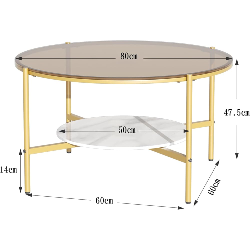 Artloge Low Table with Storage, Round Center Table, Glass, Stylish Living Table, Large Cafe Table, 2 Tiers, Brown, Sturdy, Low Table, Round Table, Cute, Modern