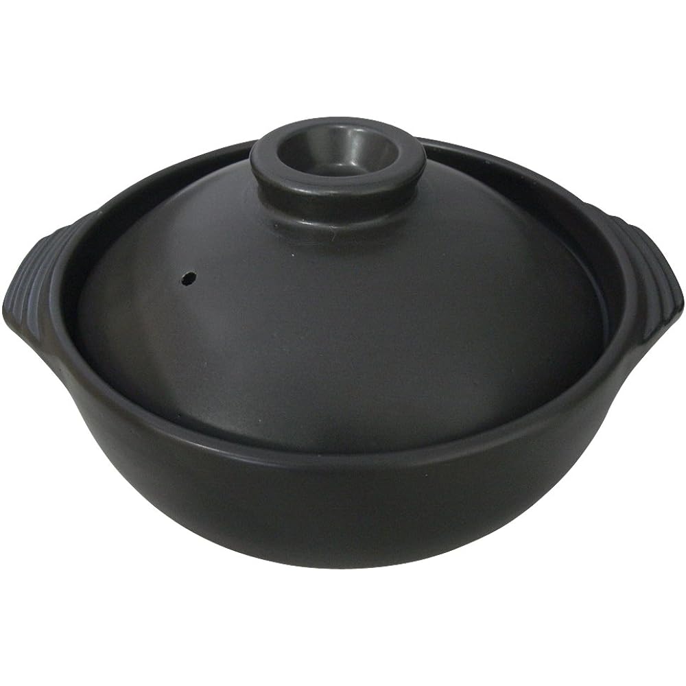 Banko Ware IH/Open Fire Compatible Ceramic Processed Lightweight Earthen Pot No. 9 (For 3-4 People) Black 2087-1918