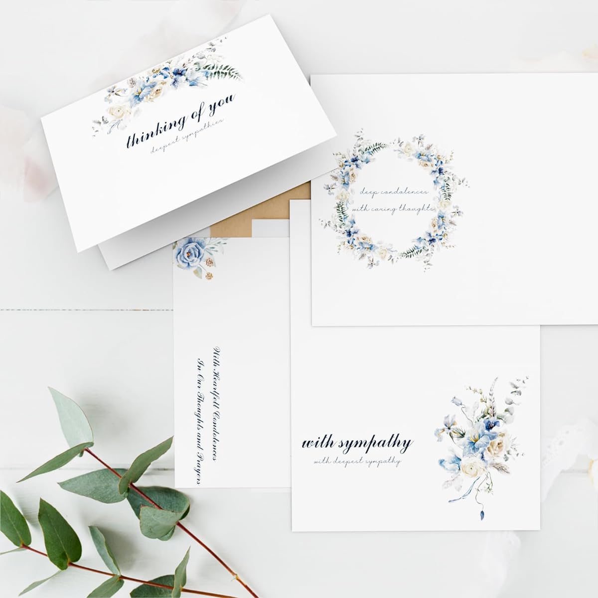 WNINK Sympathy Cards with Envelopes and Stickers, 25 Pieces 4x6 Inch Watercolor Flowers Thoughtful Cards for Sympathy Funeral Sympathy Cards for Friends and Family