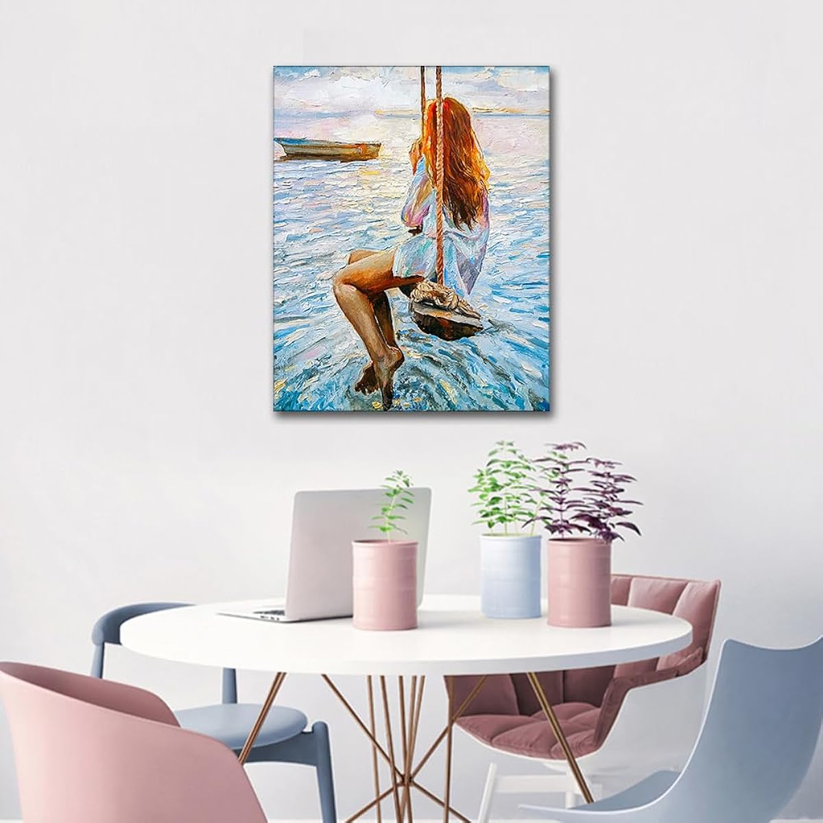 TUMOVO Paint by Numbers for Adults Girls Swing Paint by Numbers Sea Oil Painting for Adults Kids DIY Paint by Number Kits Easy Acrylic Painting by Numbers Canvas Art 16"x20"