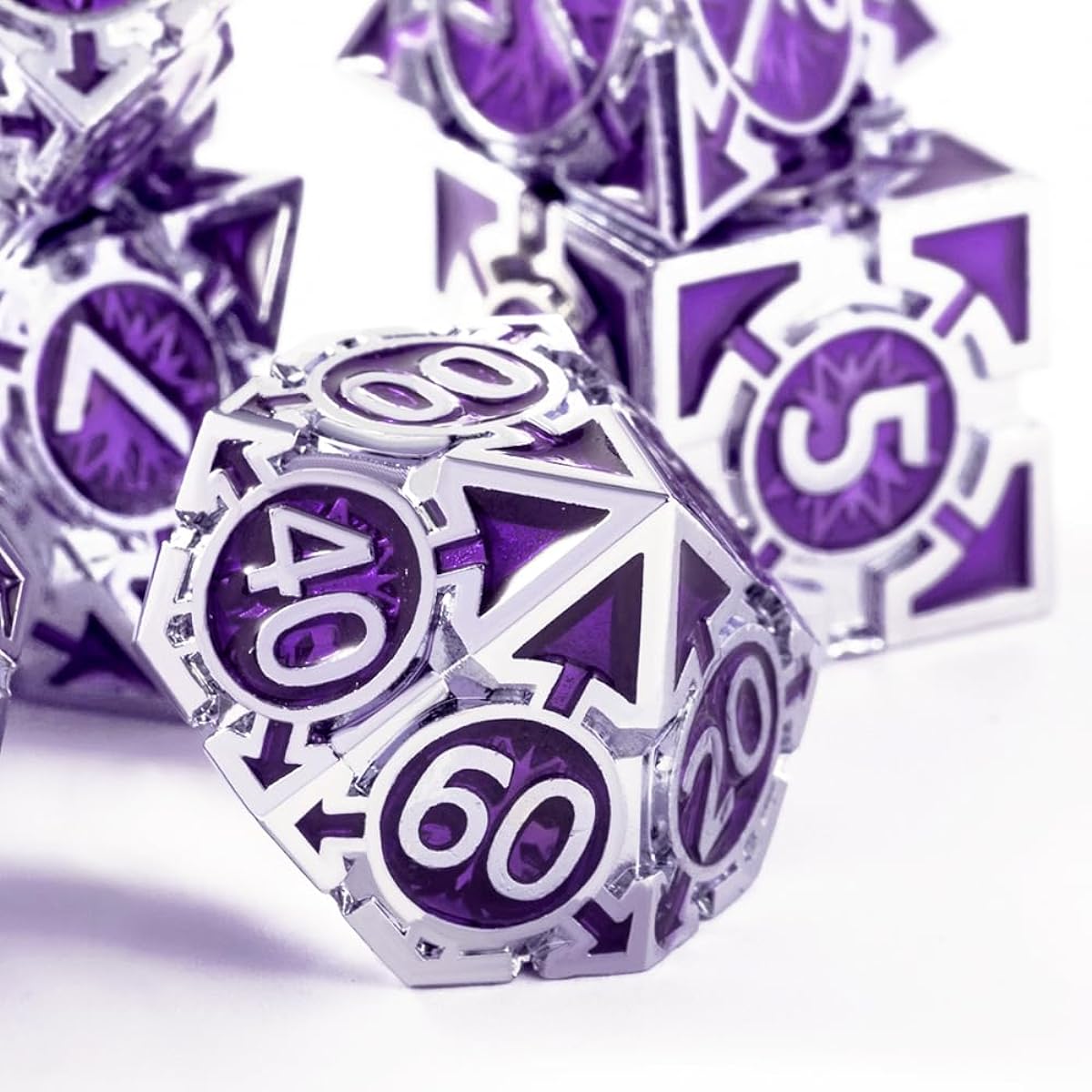 Metal DND Dice Set Dungeons and Dragons Dice - Extra Large Weight Metallic D&D Dice Set - Polyhedral Role Playing RPG Dice for Tabletop Games MTG Pathfinder Purple D and D Dice with DND Gift Box