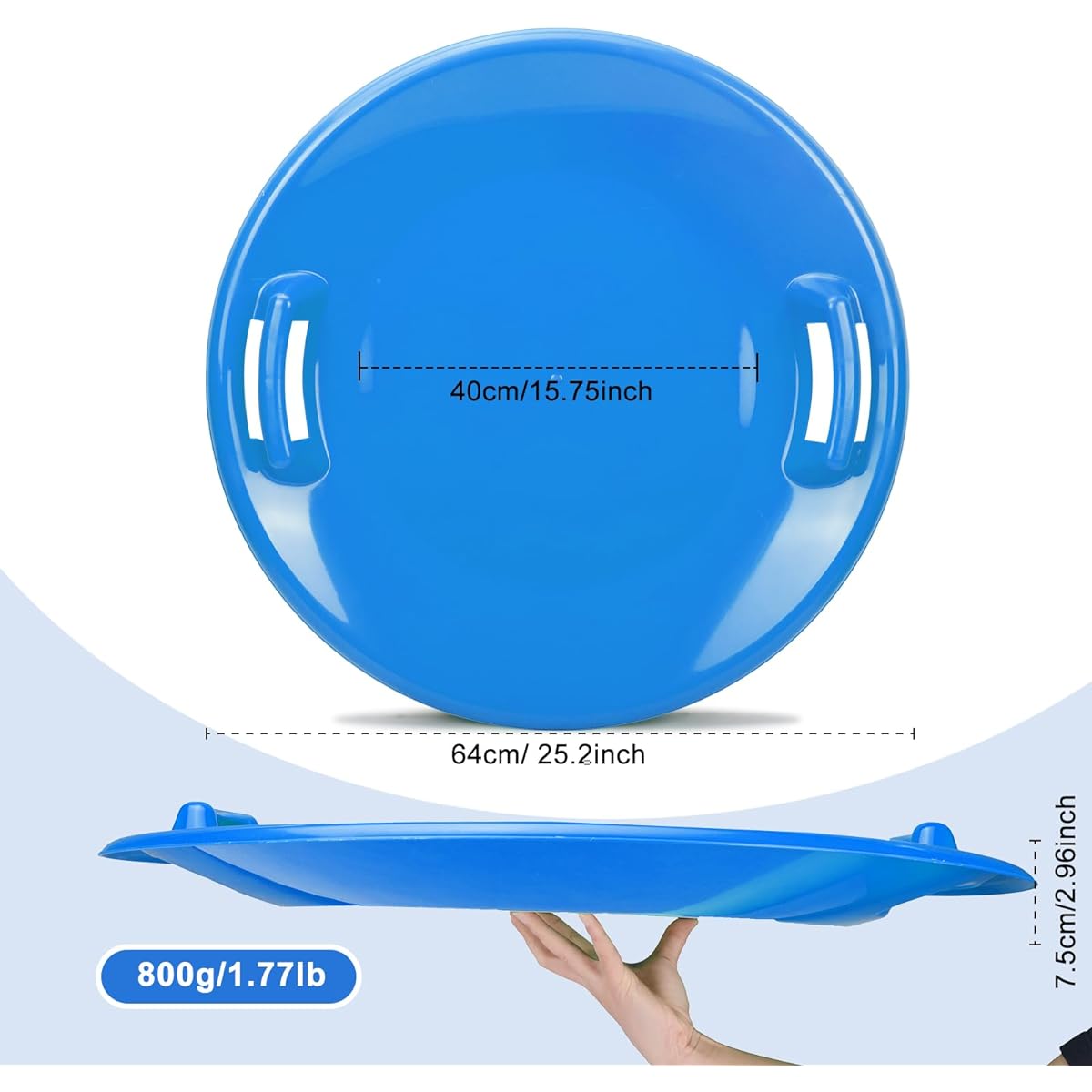 Leyndo 8pcs Heavy Duty Plastic Snow Sled Winter Saucer Discs Downhill Pro Round Saucer with Handles Snow Sled Outdoor for Kids and Adults