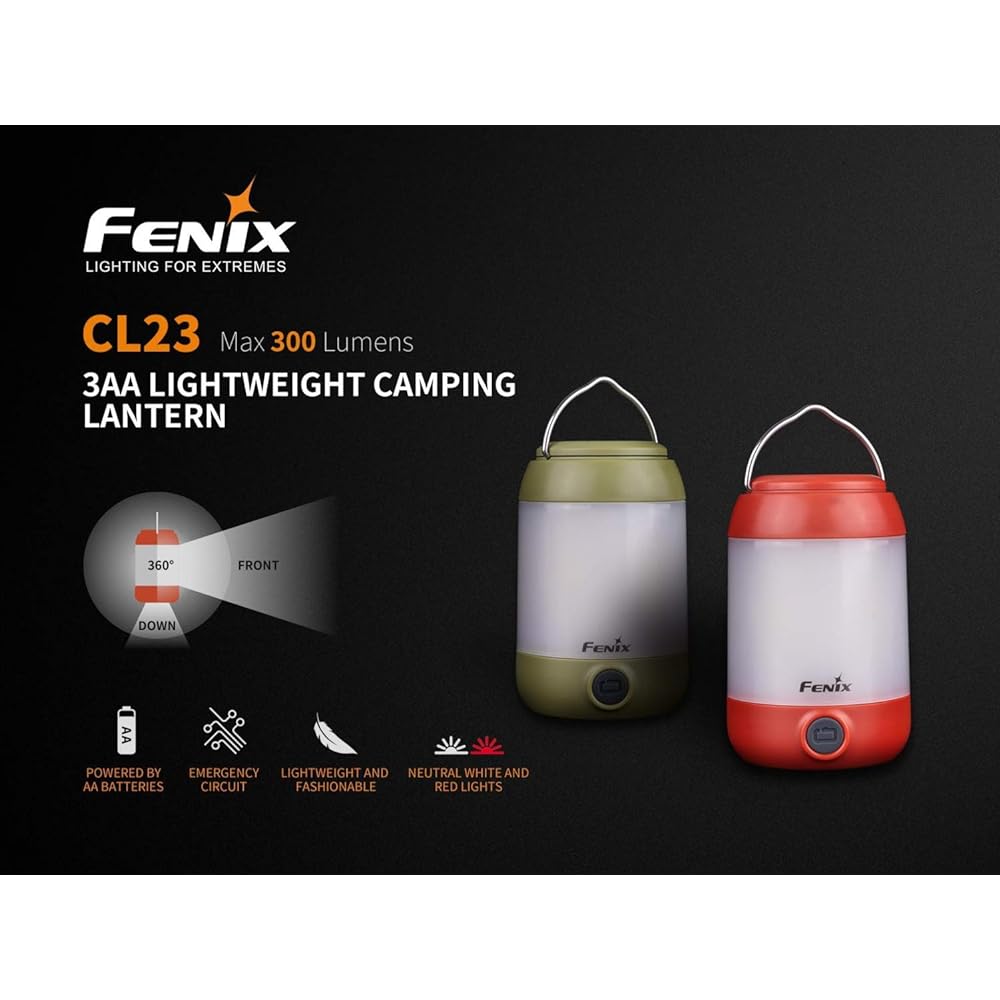 FENIX Camping Lantern Red Maximum Brightness 300 Lumens CL23