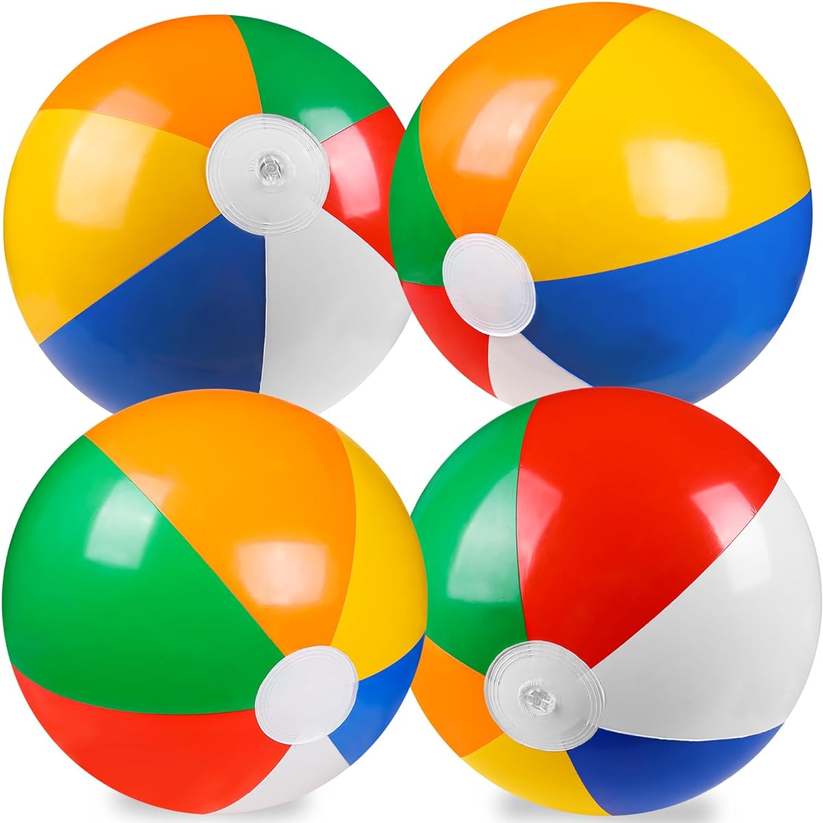 Vellibring 4 Pack 20 Inch Summer Inflatable Large Beach Balls Rainbow Swimming Pool Water Games Toys for Kids Summer Party Supplies Decorations