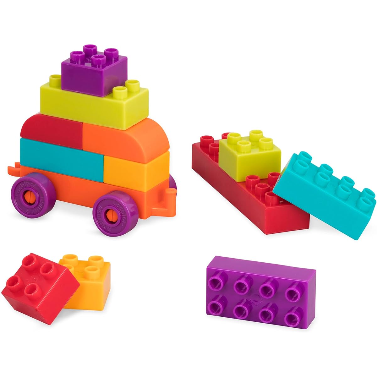 Battat - Locking Block Wagon - Building Toy Blocks for Toddlers (54 Pieces)