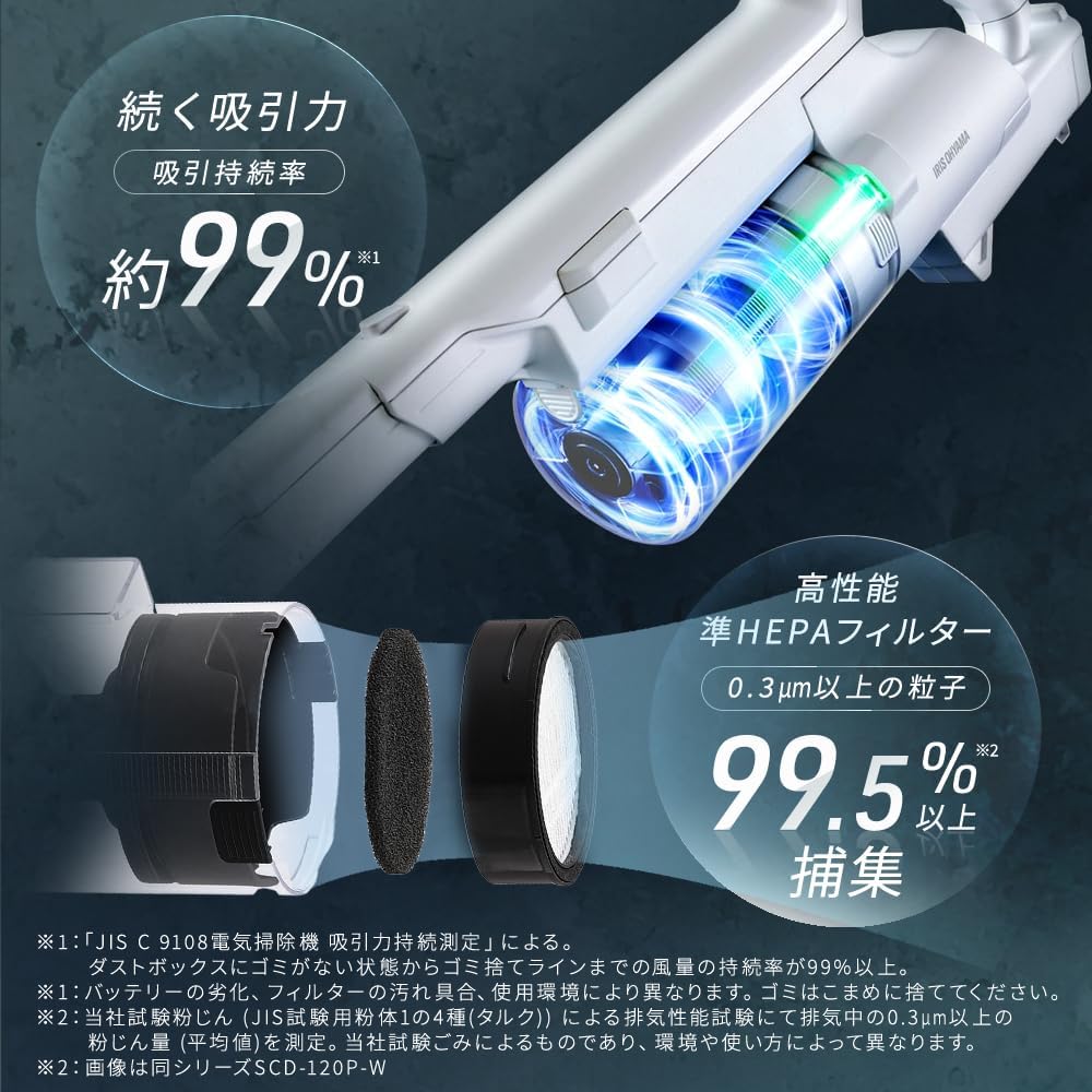 [Lightweight Type] IRIS OHYAMA Vacuum Cleaner Cordless Cyclone Stick Cleaner Lightweight Self-propelled Charging Just Place It Handy Living Alone SCD-122P-W White