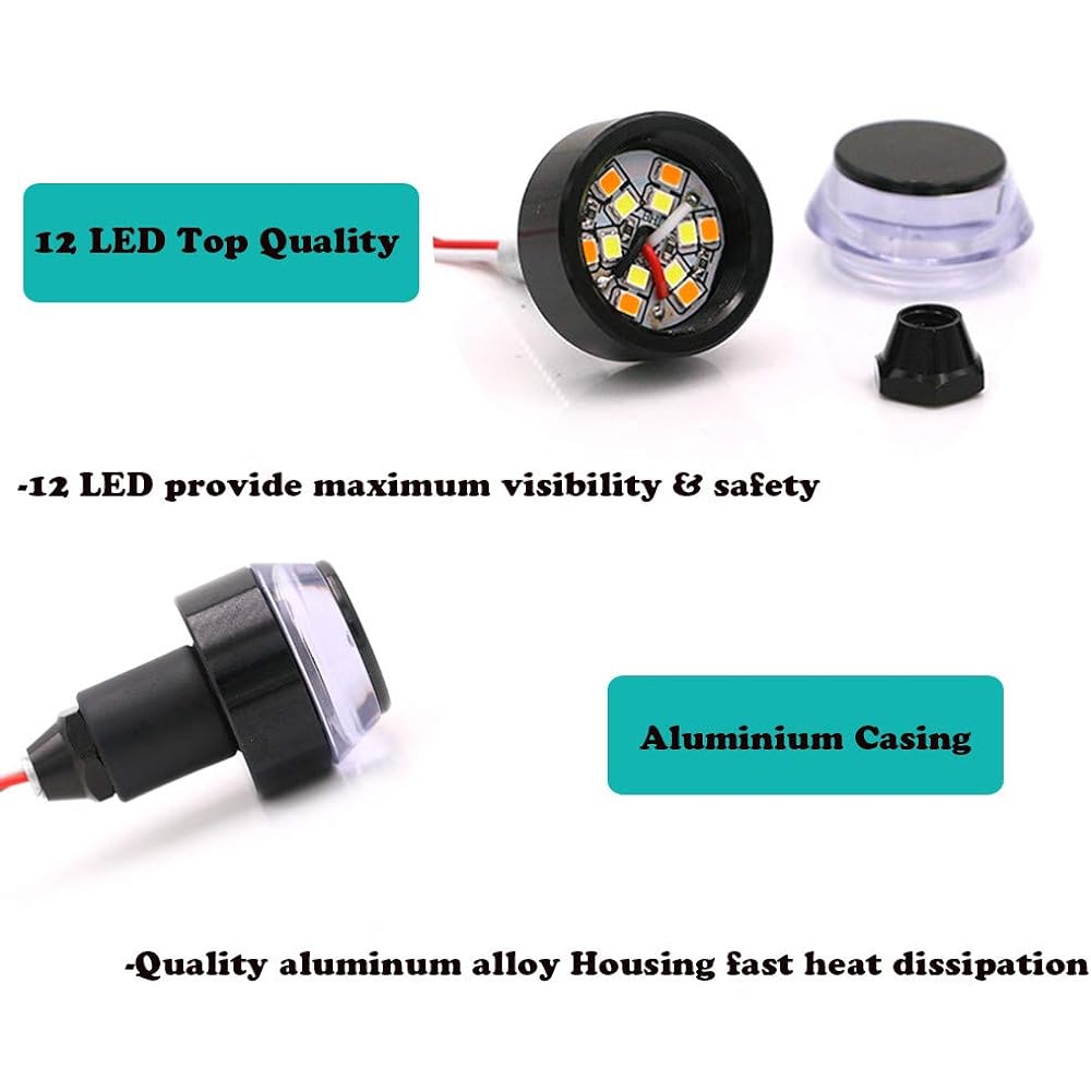 Motorcycle Handlebar End Light 12 LED Turn Signal Lamp Scooter Turn Signal Flasher Resistor Front Rear Light Assembly for Chopper Cruiser Classic Vintage Motorcycle