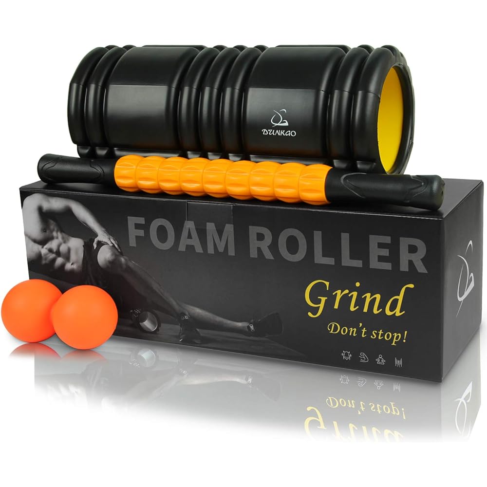 Foam Roller Reinforced Inner Area DunkGo 3 Piece Set with Storage Bag Upgraded ABS Material Orange Color