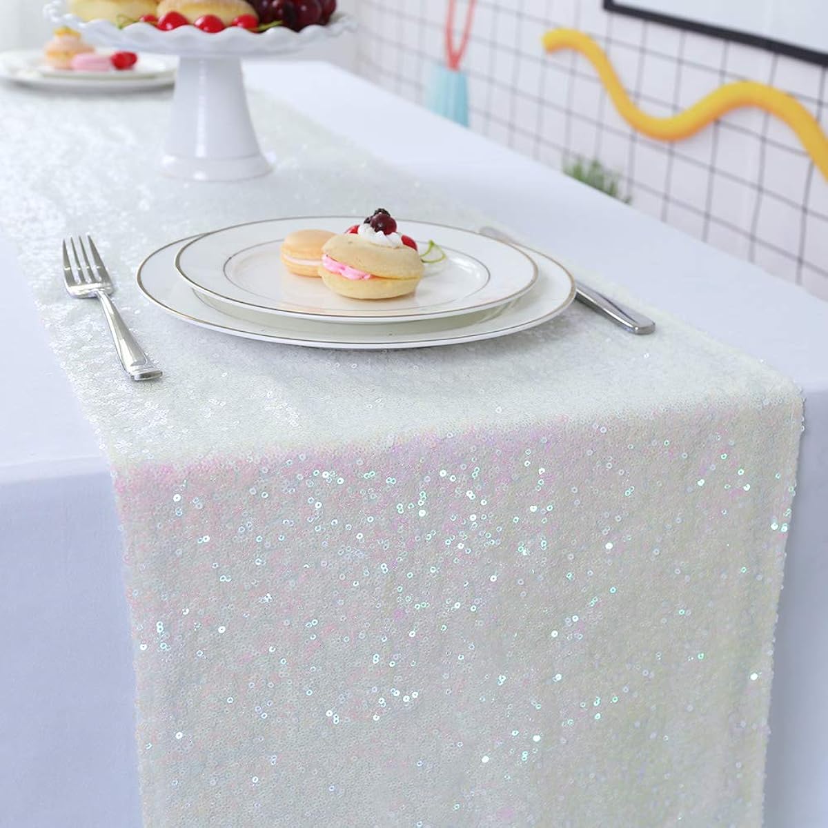 (30cm x 180cm, Iridescent) - TRLYC 30cm x 180cm Sequin Table Linens Iridescnet Sparkly Wedding Rectangle Table Runner