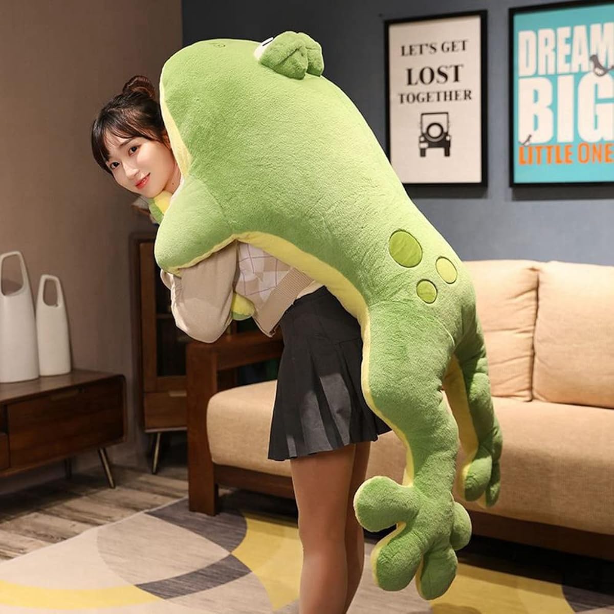 Frog stuffed animal body pillow funny extra large cute animal fluffy cute animal cushion sleeping pillow sleeping together sewing wrapping healing gift toy sleeping together ornament Shichigosan boy green girl birthday 100cm multi-function