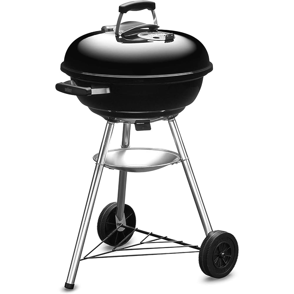 Weber 1221308 Barbecue Stove, Diameter 18.5 inches (47 cm), Compact Kettle, Charcoal Camping, For 6-8 People, 10-Year Warranty, 1221308, With Thermometer, Black, 18.5 inches (47 cm) & Barbecue Stove,