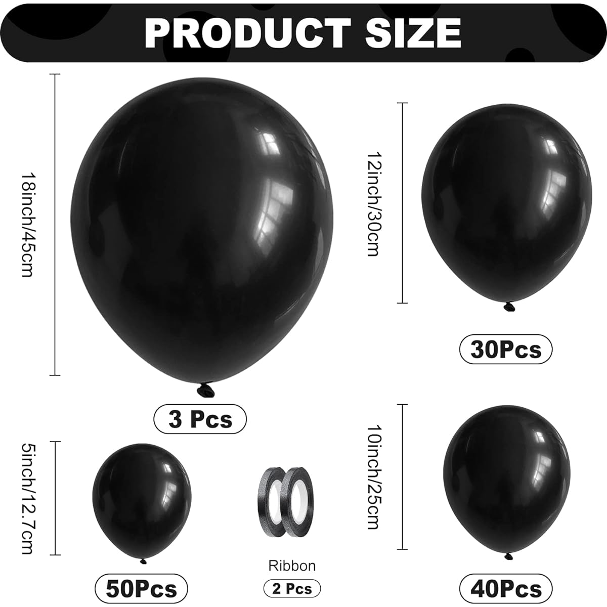 123 Black Balloons Balloon Garland Kit Different Size 18" 12" 10" 5" Latex Matte Halloween Balloons for Birthday Graduation Decorations Baby Shower Wedding Bride Anniversary Party Supplies