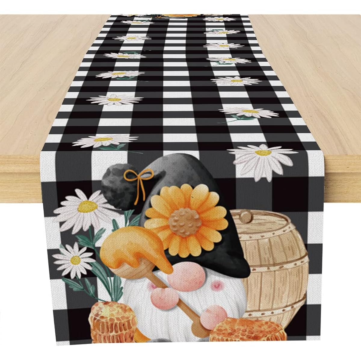 Daisy Flower Table Runner,Black White Buffalo Plaid Check Table Runner Decor Dining Room Kitchen Home Farmhouse Table Runner Decorations Holiday Party,Housewarming Gift Ideas,35.8X72inch