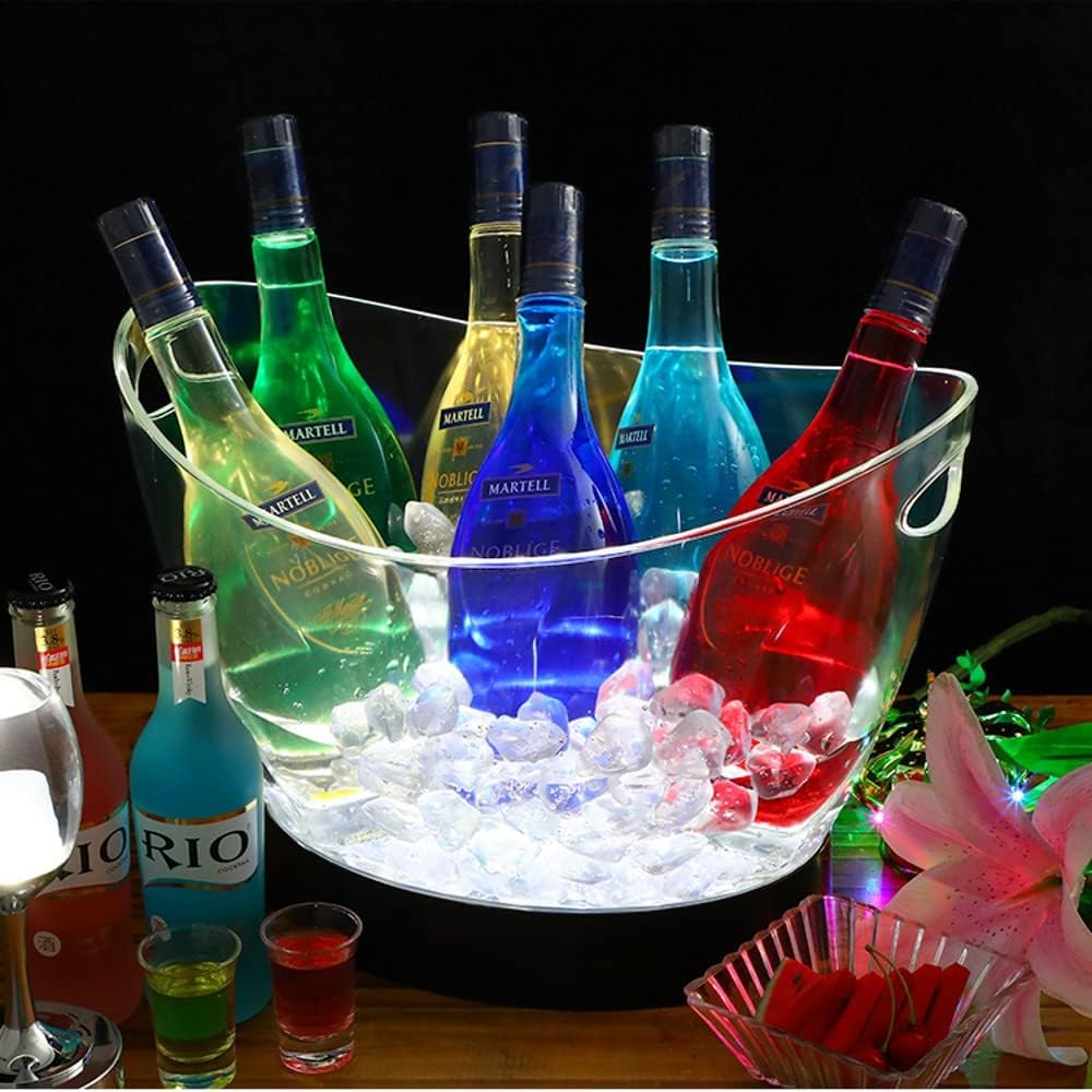 8L Transparent LED Luminous Ice Cube Storage Bucket, Barrel Shape, Bar, Beer, Bottle Cooler, Container, Light Up, Champagne, Wine Hold LED Ice Bucket, Acrylic Luminous Barrel, Rechargeable Luminous ICE Bucket, Champagne, Beer, Ice Bucket (RGB )