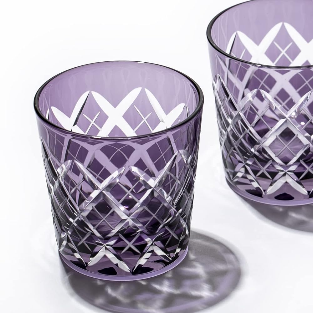 [Taimuro Kobo Official] Edo Kiriko Yarai Crest Cold Sake Cup (Edo Purple) TB90152-1M Wooden Box Made in Japan