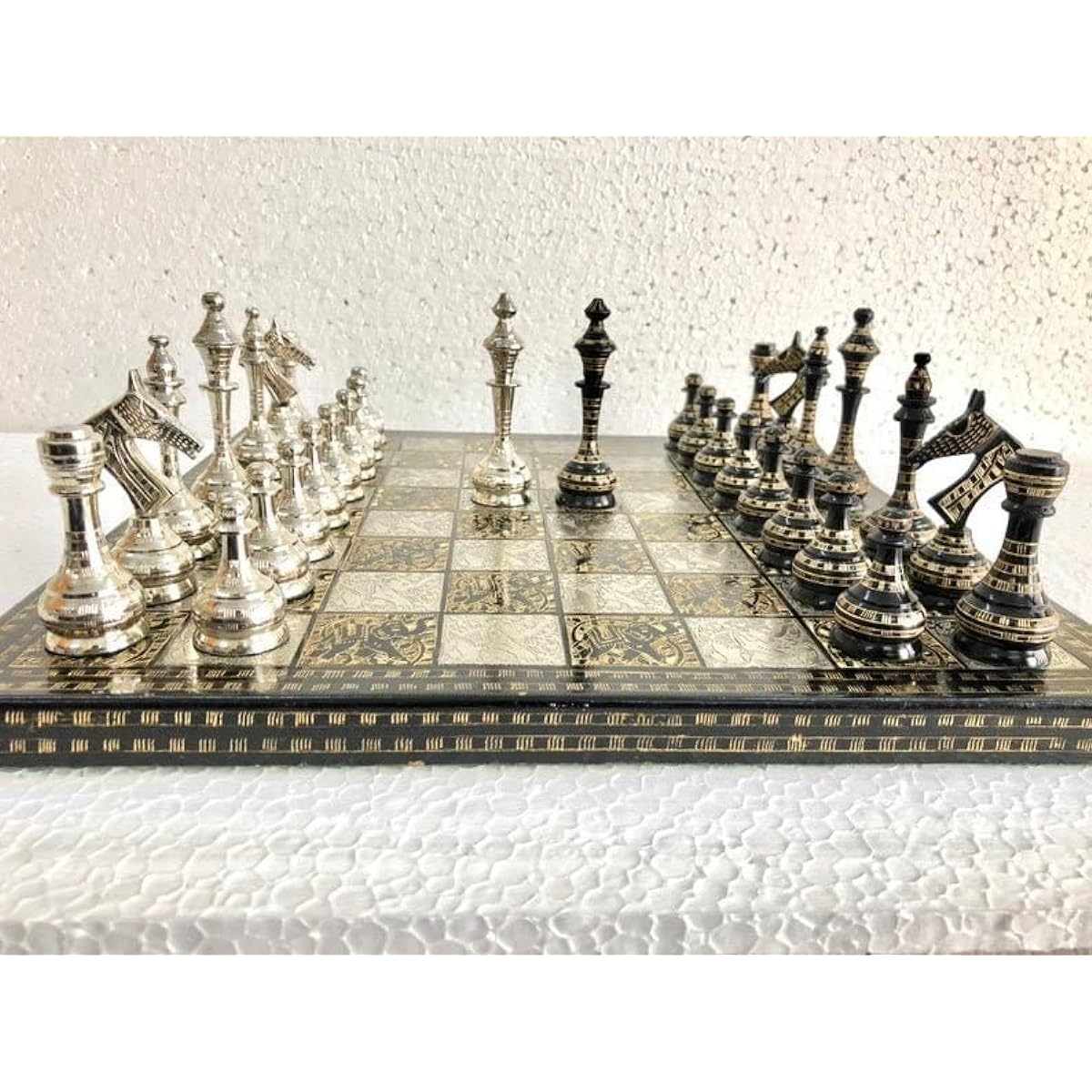 14" Handmade Russian Soviet Series Metal Chess Piece & Board Set with Velvet Storage Box Brass Metal Luxury Chess Set