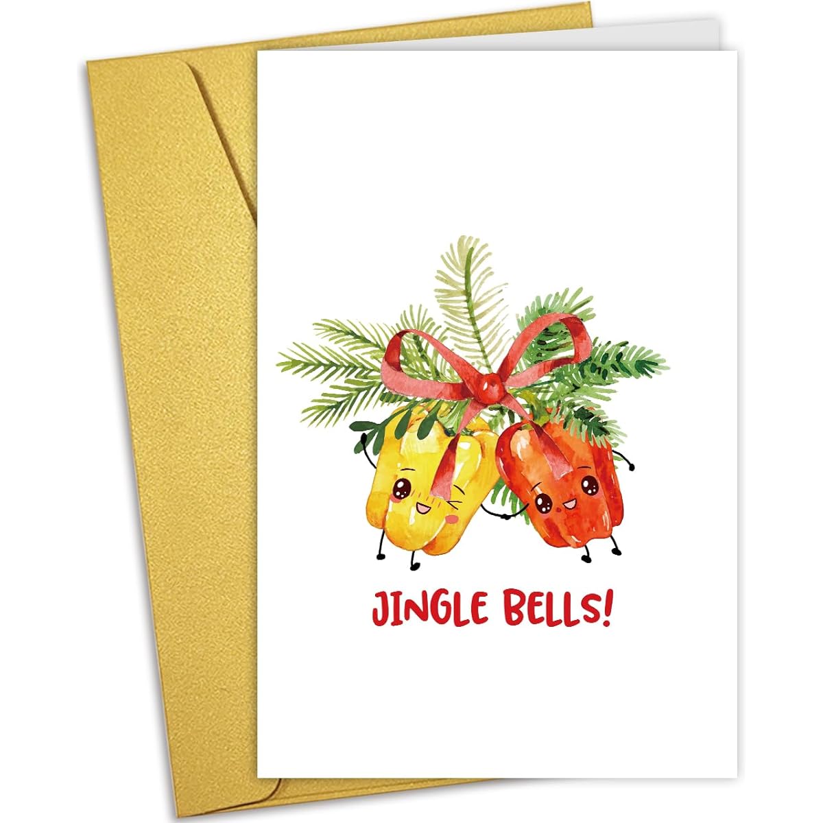 Nchigedy Cute Christmas Card Her Jingle Bells Card for Friends Funny Christmas Cards for Women Men Green Pepper Holiday Card