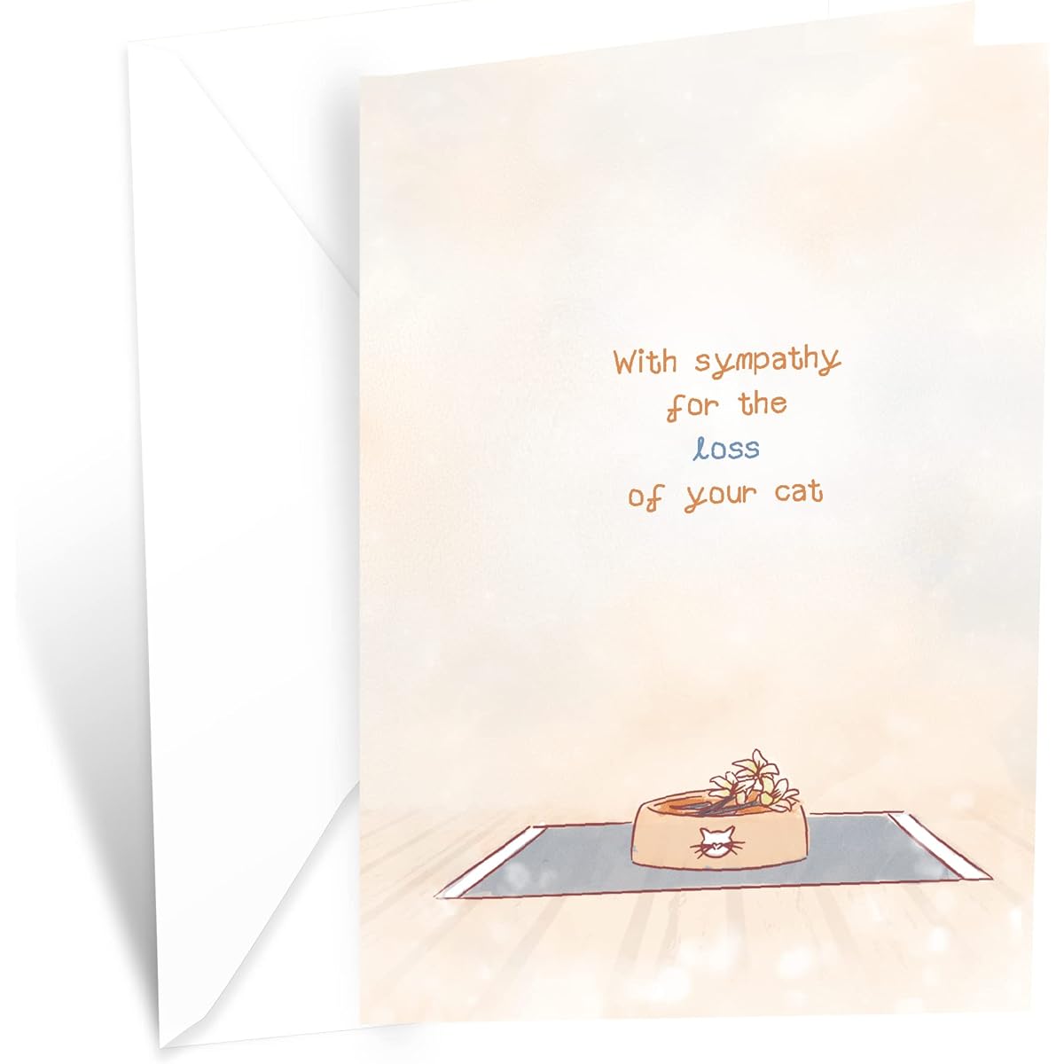 Prime Greetings Cat Loss Sympathy Card Made in the USA on Eco-Friendly Thick Card Stock with Premium Envelopes, 5" x 7.75" with Protective Envelope