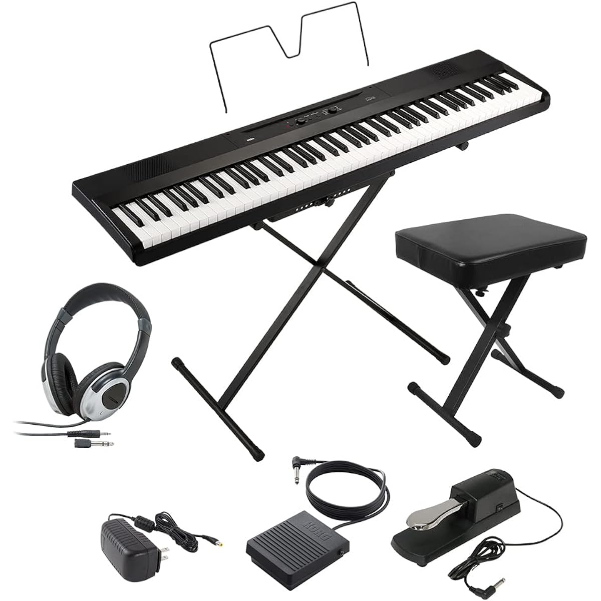 KORG L1SP BK Black Keyboard Electronic Piano 88 Keys Headphones, X-stool, Damper Pedal Set KORG