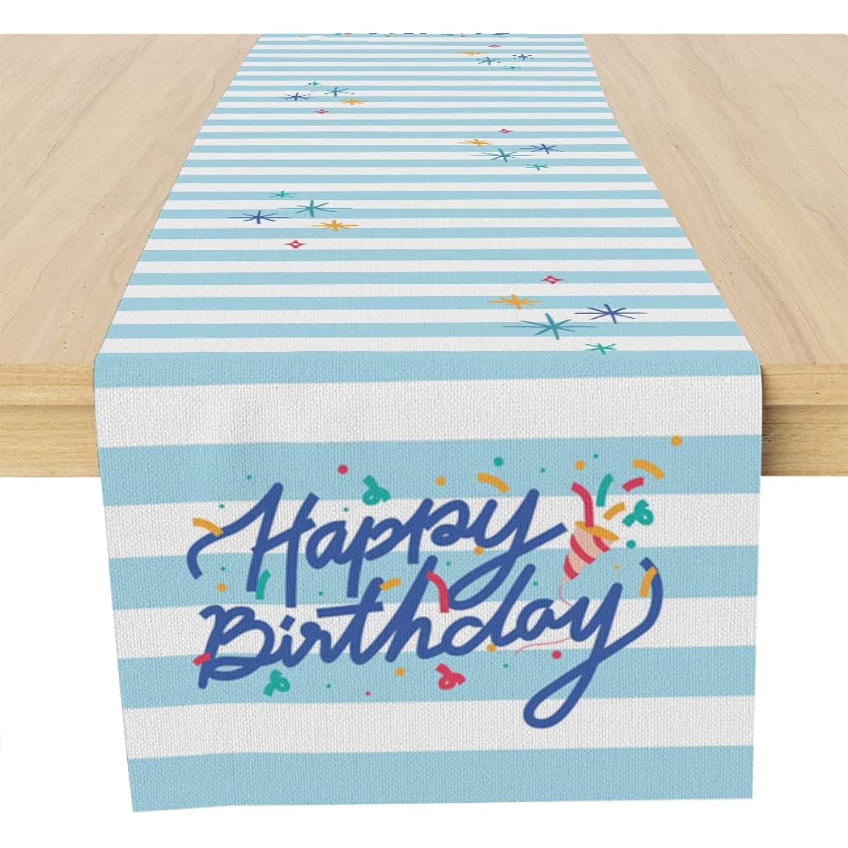 Muktoujaumai Happy Birthday Table Runner 72 Inch Blue Stripes Birthday Table Runner Home Decorations for Boys/Birthday Table Runner Holiday Party/Birthday Decorations for Boys/Men