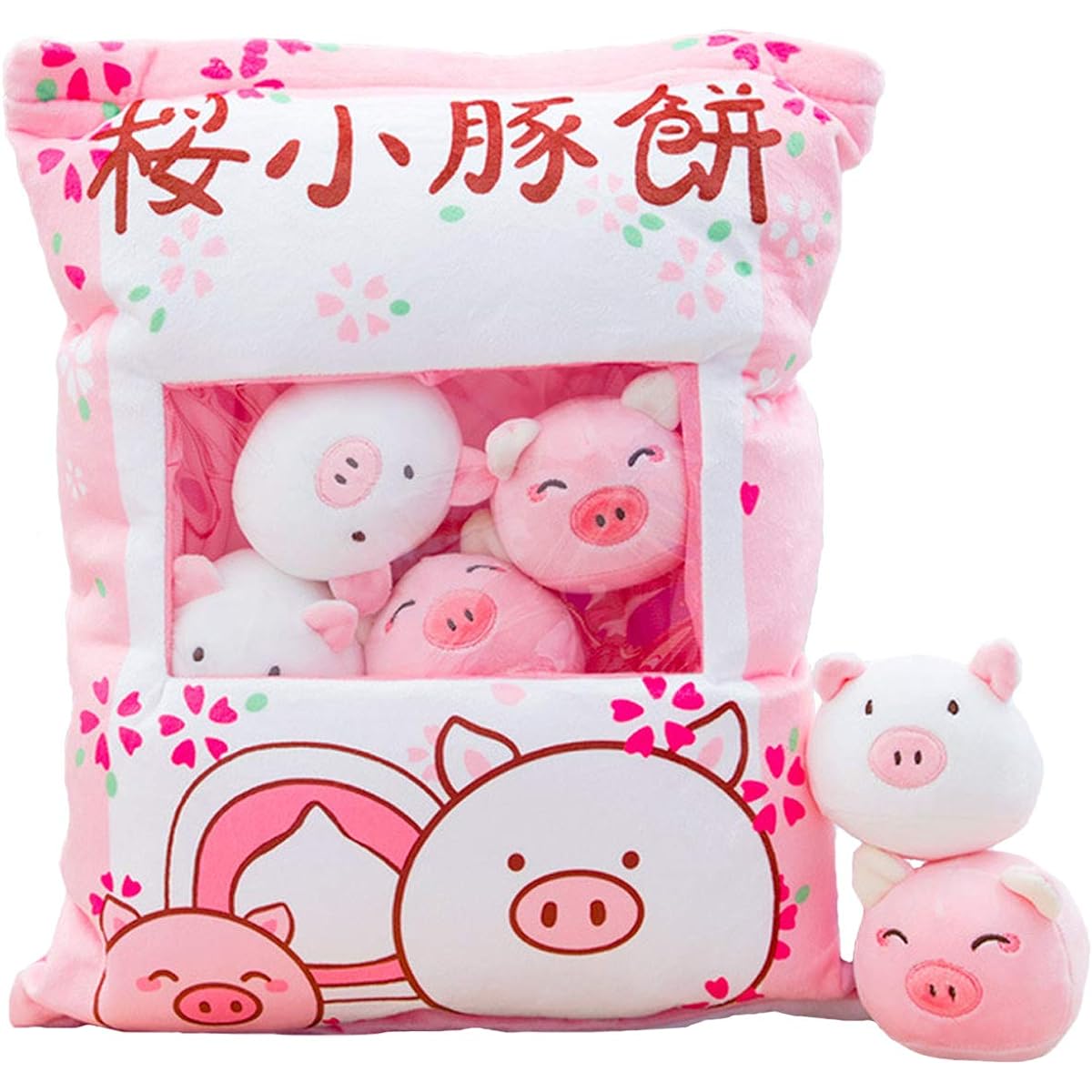 Nenalayo Cute Bag Cherry Blossom Pig Plush Soft Throw Pillow Stuffed Animal Creative Gift Room Decoration Creative Gifts for Girls