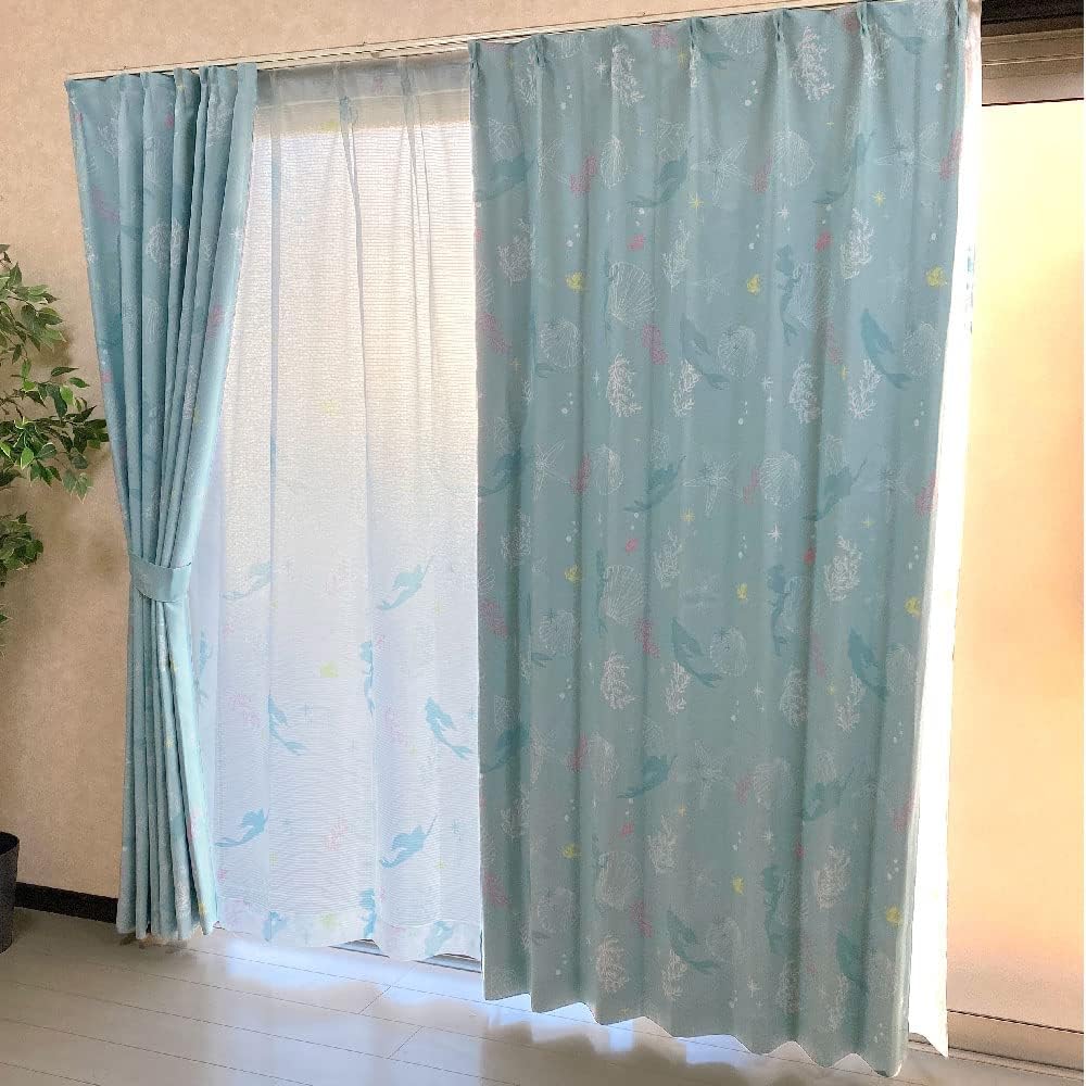 Disney Ariel Disney Grade 2 Blackout Heat Shielding Curtain Lace Set of 4 Width 100 x 200cm Length Disney Princess Little Mermaid Washable Character SB-555-D/SB-556-D