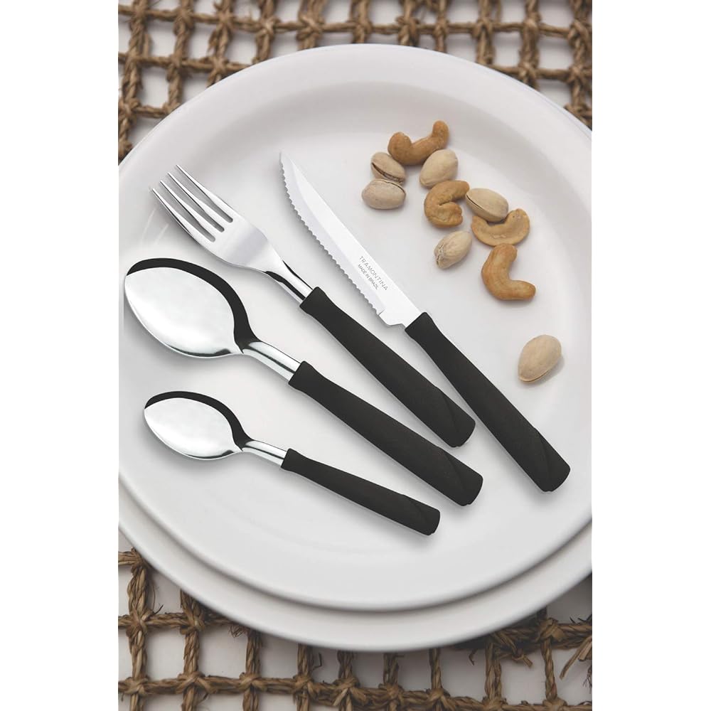 Tramontina Tableware New Color Set of 24 Black Dishwasher Safe Lightweight Made in Brazil 23199/062 TRAMONTINA