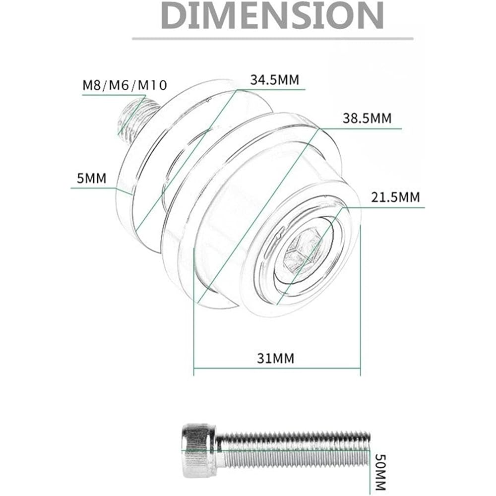 Stand Screw Slider Motorcycle CNC Aluminum Stand Screw 6MM Swing Arm Slider Spool Accessory Applicable to YAMAHA MT01 MT-01 2004-2009 2008 2007 (Color: Green)