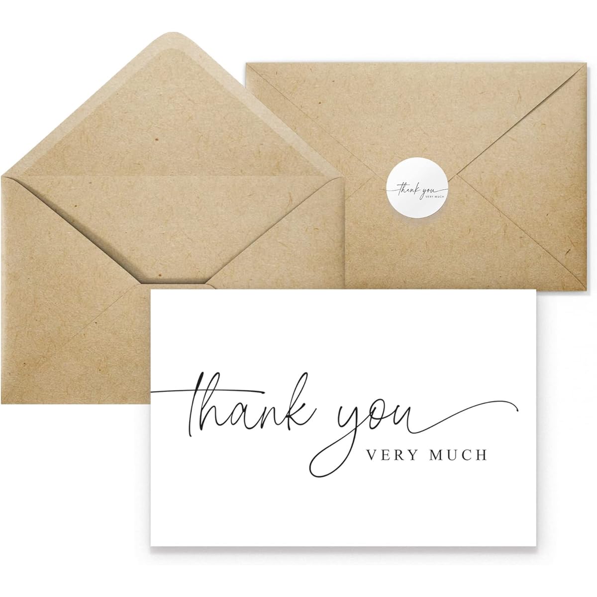 Paper Play Thank You Cards - 20 with Kraft Envelopes and Stickers, 4x6 Inch, Professional and Minimalist Look | Business, Baby Shower, Wedding, Graduation, Bridal Shower, Funeral