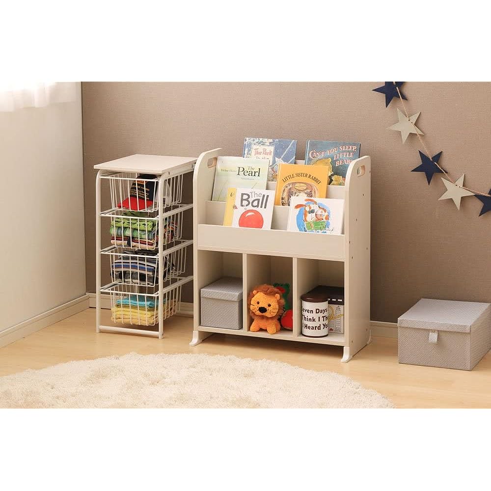 IRIS Ohyama Toy Box Off White Width 63 x Depth 34.7 x Height 75.3 cm Picture Book Rack ER-6030