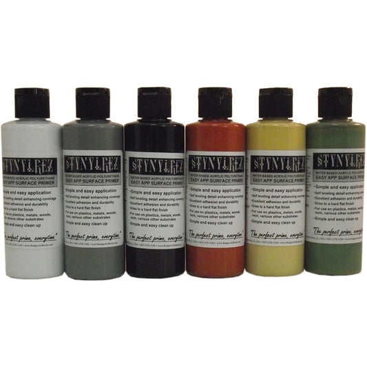 Badger Stynylrez SNR-416 Airbrush Primer 6 Tone Pack 4oz / 120ml White, Grey, Black, Red Brown, Olive Green, Neutral.