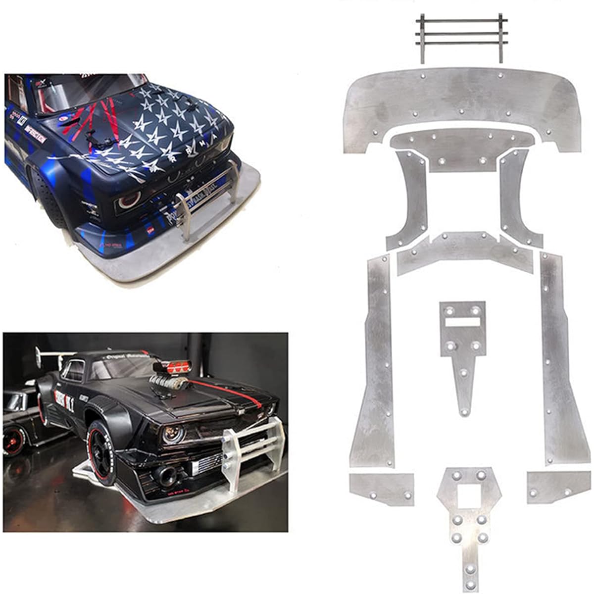 XHSESA RC Chassis Armor Set, Aluminum Alloy Chassis Armor Protection Bar ARRMA 1/7 Felony Infringement RC Car Modification Parts (Silver)